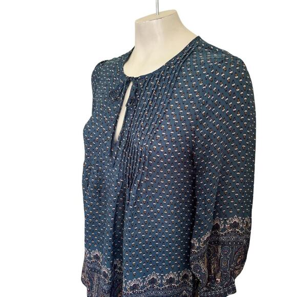 JOIE 100% Silk Rinjani Blouse in Teal Blue  Boho Peasant  SZ S - Picture 5 of 12